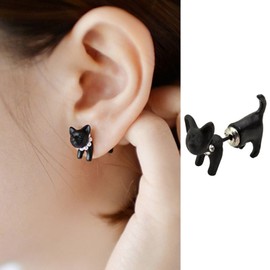 Wendalern Black Cat Stud Earrings Cute Animal Kitten Ear Jacket Earrings Beautiful Cartoon Kitty Front Back Earrings Jewellery for Women Girls Animal Lovers, Acrylic, No Gemstone
