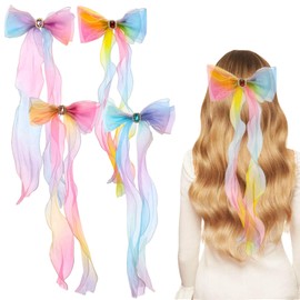 4 Stück Haarspangen mit Großer Schleife,Buntes Haarschleifen Haarnadeln,Frencfranzösischeh Haarnadel mit Schleifen,Haarklammer Schleife,Hair Accessories mit Band,Haarschmuck für Mädchen Damen