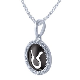 Pretty Jewels 0.13 Ct Round Cut Natural Diamond I1/H-I with Silver and 10K Gold Zodiac Sign Pendant 18" Chain (Taurus, Black-Rhodium-Plated-Silver)
