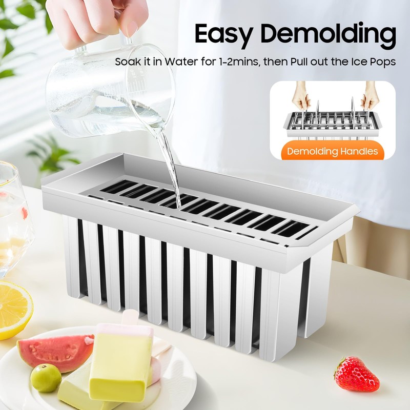 20Pcs Stainless Steel Popsicle Molds and Rack with Brush Square