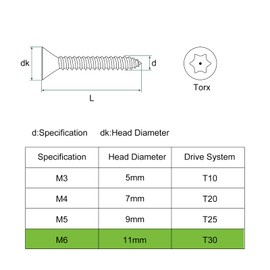uxcell Flat Countersunk Head Torx Screws, 100Pcs M6 x 16mm 304 Stainless Steel Tamper Proof Sheet Metal Screws with Bit T30, Self-Tapping Anti-Theft for Wood, Mechanical Industry (Silver)