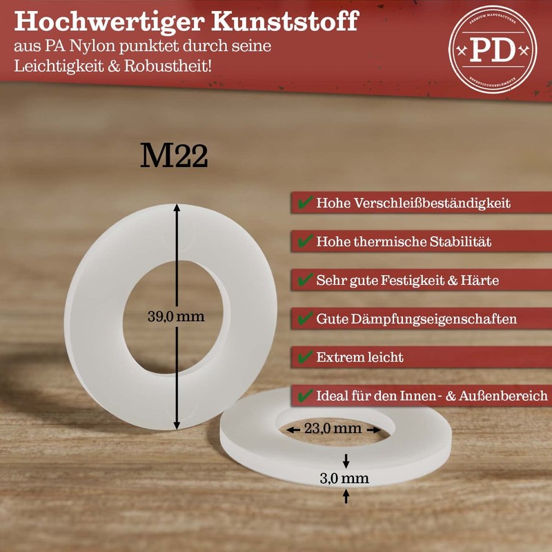 PD® Plastic Washers M22 (DIN 125 Form A/ISO 7089) |