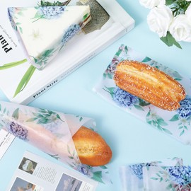 150 Pcs Hydrangea Wax Paper Sheets for Food Deli, 9.8 x 8.3 inch Blue Hydrangea Greaseproof Wrapping Paper for Sandwich Picnic Basket Liner Birthday Wedding Party Supplies