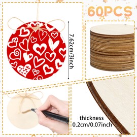 60 Pieces Wooden Unfinished Circle with Holes Round Wood Cutout Blank Painting Disc Slices Hanging Round Wooden Slices Unfinished Wooden Ornament for Sign Painting Home Party Decoration (2.95 Inches)