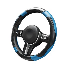 SHMZK Car Steering Wheel Cover, 15 inch Carbon Fiber Microfiber Leather Elastic Steering Wheel Protector, Breathable Anti-Slip Comfortable Steering Wheel Covers for Most Cars (Black&Blue)