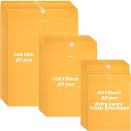 Fullhawl 60 Pcs 3 Sizes Extra Large Mailing Clasp Envelopes 14 x 18, 10 x 13, 9 x 12 Jumbo Kraft Catalog Manila Envelope with Clasp Closure for Privacy Ensuring Storing Mailing Documents Business