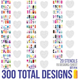 Custom Body Art Airbrush Nail Stencils - Design Series Set # 14 Includes 20 Individual Nail Templates with 16 Designs Each for a Total of 320 Designs of Series #14