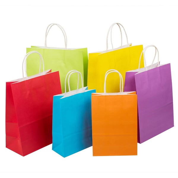 18 Pieces Rainbow Paper Party Favor Gift Bags with Handle Assorted Sizes