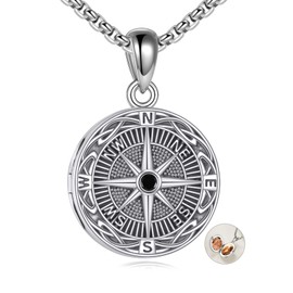 URONE Compass Locket Chain 925 Sterling Silver Compass Locket Pendant Necklace Compass Jewellery Gifts for Men Women, Sterling Silver, No Gemstone
