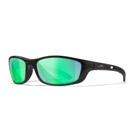 Wiley X P-17 Captivate Polarized Sunglasses, Safety Glasses for Men and Women, UV Eye Protection for Shooting, Fishing, Biking, and Extreme Sports, Gloss Black Frames, Emerald Mirror Tinted Lenses