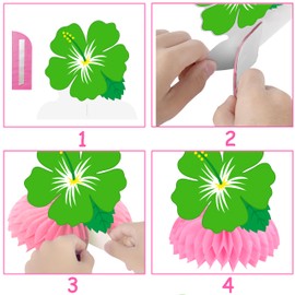 11Pcs Hibiscus Flowers Honeycomb Centerpieces Hawaii Tropical Party Centerpieces for Table Hawaiian Flower Theme Birthday Party Decorations for Hawaii Luau Aloha Party Supplies