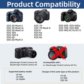 YUEFANSEN LC-E6 LC-E6E LP-E6N Battery Charger for LP-E6 Battery Compatible with Canon EOS R5 R6 6D 7D 5D 5DS 5DS R 60D 60DA 70D 80D 5D Mark III 90D Mark II Cameras Power Supply