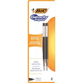BIC Gel Pen Refill with Medium 0.7mm line Width and Black Ink, 2 Refills per Card.