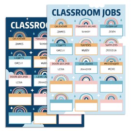 Lonfliness Boho Class Jobs Bulletin Board Boho Rainbow Themed Classroom Jobs Chart Set Teacher's Helper Chalkboard Decor Classroom Bulletin Board Set Wall Decoration Supplies for Back to School
