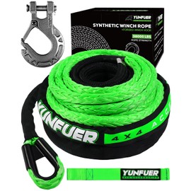 Synthetic Winch Rope with Hook, 5/8" x 60ft 38000LBS Winch Rope with Protective Sleeve, Forged Winch Hook and Safety Pull Strap for Off-Road 4x4 Vehicle, Truck(Green)