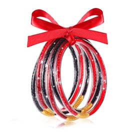 Crystal Jelly Bangles Bracelets Game Day Bracelets for Women Bamboo Filled Jelly Rhinestone Silicone Bracelet Stacking Football Bracelets Game Day Jewelry Accessories Sports Fan Gifts (Red Black)