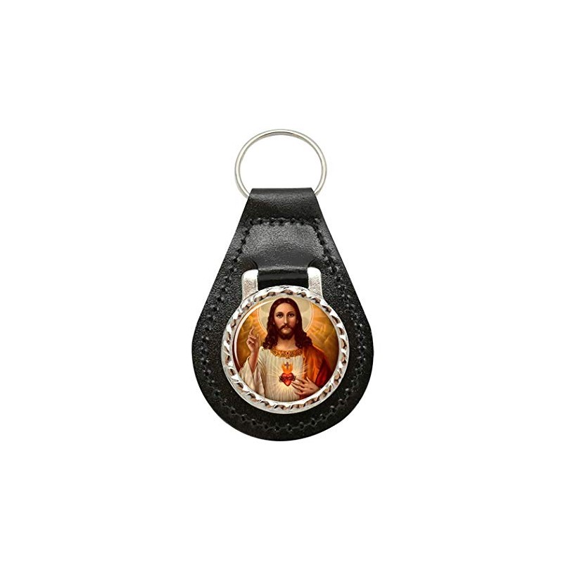 Giftshop UK Jesus Sacred Heart Leather Keyring