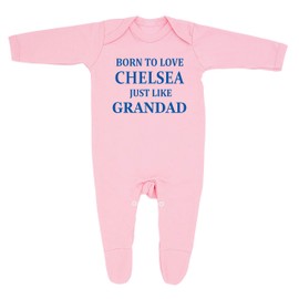 "Chelsea Baby Sleepsuit - 'Born To Love Chelsea Just Like Grandad- Soft 100% Combed Cotton Football-Themed Baby Sleepsuit for Football Fans" (3-6 Months, Pink)