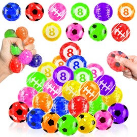 28 Pack Sport-Themed Stress Balls for Kids & Adults - Easter Basket Essentials with Soccer Baseball Football Pool Sensory Balls, Squeeze Fidget Toys for Easter Gifts Party Favors, Anxiety Relief Gifts