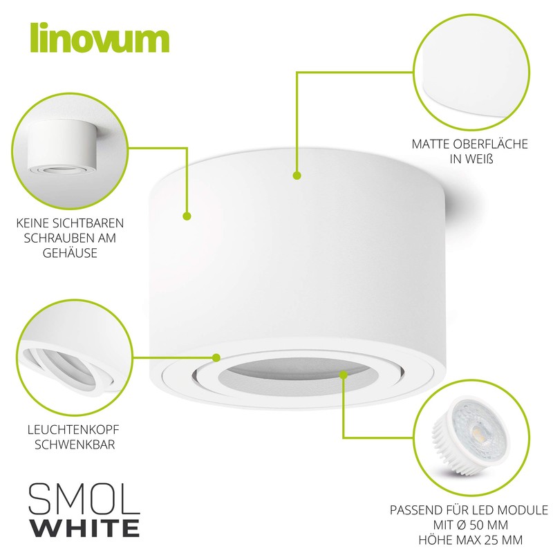 SMOL Extra flat Surface Mounted Spotlight Without Bulb Swivels in