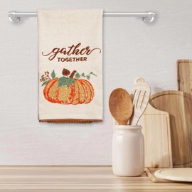 Bedding Craft Christmas Kitchen Towels, 20x28" Set of 2 White Orange Green Cotton Motif Embroidered Quick Dry Dish Cloth