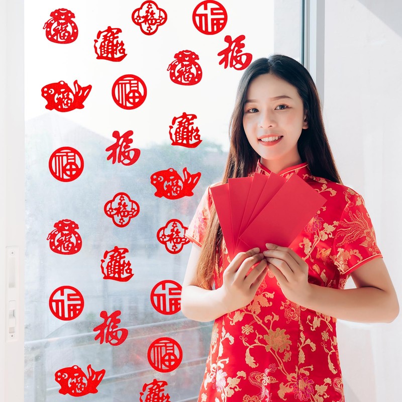 HOWAF 140pcs Chinese New Year Decorations centerpieces,Felt Fu Character for