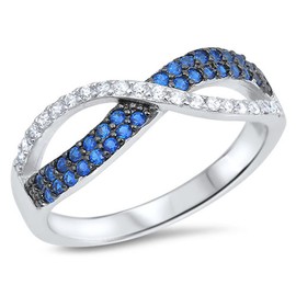 Infinity Knot Blue Simulated Sapphire Micro Pave Ring Sterling Silver Band Size 7
