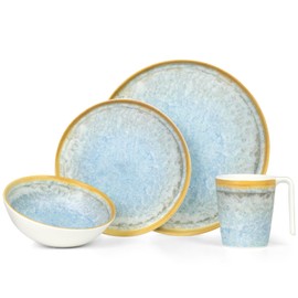 Camping Crockery Set 1 Person 4-Piece Melamine Picnic Crockery Set Camping Crockery Crystal Blue Design