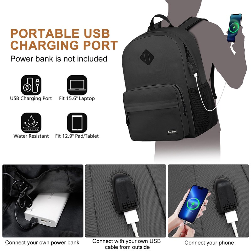 Kuosdaz Black Backpack for School Teens Boys Girls Lightweight Casual