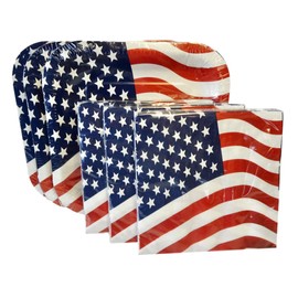 Patriotic American Flag Paper Party Pack, (36) Plates, (54) Napkins