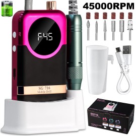 Professional 45000 RPM Rechargeable Nail Drill Fast Heat Dissipation Low Noise Portable E File for Gel Polish Removal Manicurecolor: DMJ-SG716-RED-USB