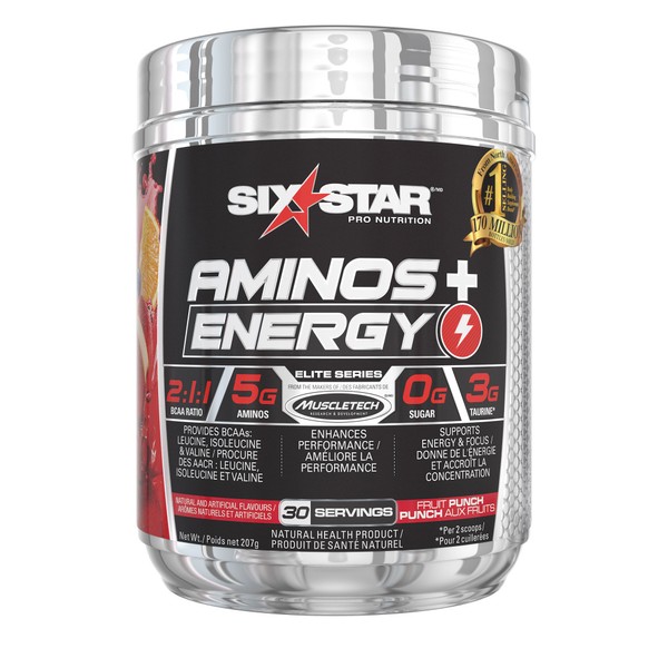 Six Star Amino Plus Energy, BCAA Powder & Energy, Fruit Punch, 30 Servings , 208 g (Pack of 1)