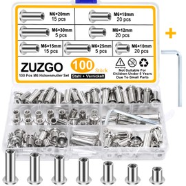 ZUZGO Sleeve Nut M6 M8 Hexagon Socket Binding Screws Sleeve Nuts Steel Nickel-Plated (Pack of 100)
