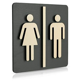 Toilet Sign Walnut Dark Wood Toilet Sign Toilet Door Sign for Women and Men Pictogram (Anthracite 14 x 14 cm) Item No. 4002