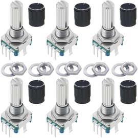WWZMDiB 6Pcs EC11 Rotary Encoder with Push Button 360° 5 Pins and Knob Cap for Arduino, Raspberry Pi, ESP32