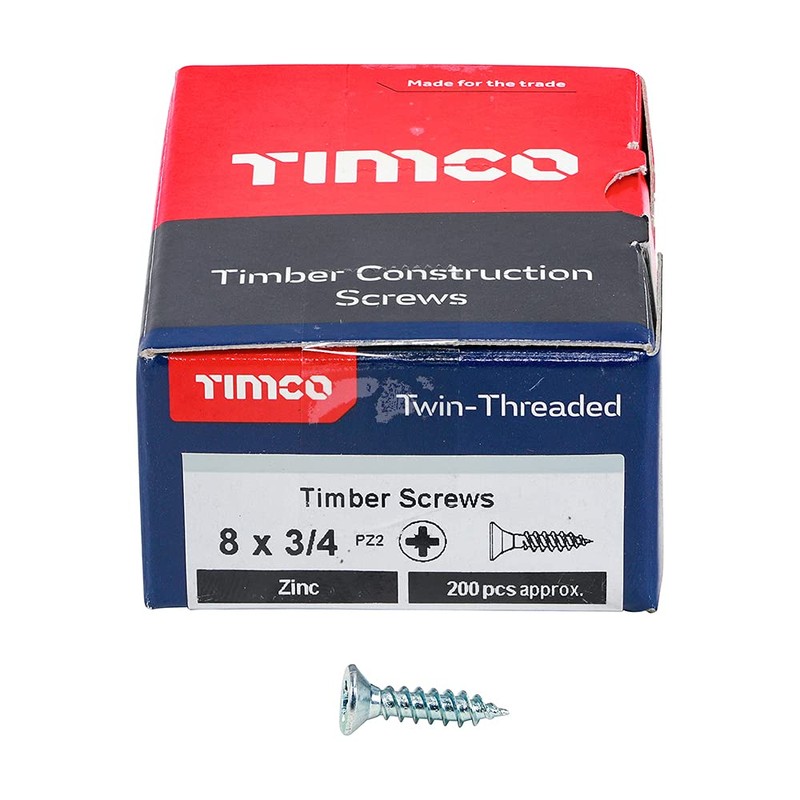 TIMCO Twin-Threaded Woodscrews - PZ - Double Countersunk - 8