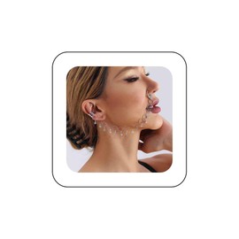 Inateannal Punk Nose Ring Chain Crystal Tassel Chain Nose Ring Silver Tassel Dangle Nose Ring Hoop Fake Nose to Ear Chain with Earrings Indian Jewelry for Women Girls