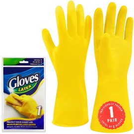 SteadMax 1 Pair Cleaning Gloves, Reusable Natural Rubber Dish Gloves, Waterproof Latex Non-Slip Dishwashing Gloves for Kitchen and Household (Large, 1 Pack)
