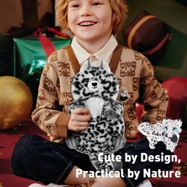 COMOIL Snow Leopard Microwave Heating Pad - 17"x8" Cozy Plush, Cute Microwavable Stuffed Animal - Natural Moist Hot Pack for Cramps,Neck Shoulder, Muscles & Joint with Washable Cover,Unscented