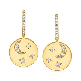 Ross-Simons 0.50 ct. t.w. CZ Star and Moon Drop Earrings in 18kt Gold Over Sterling