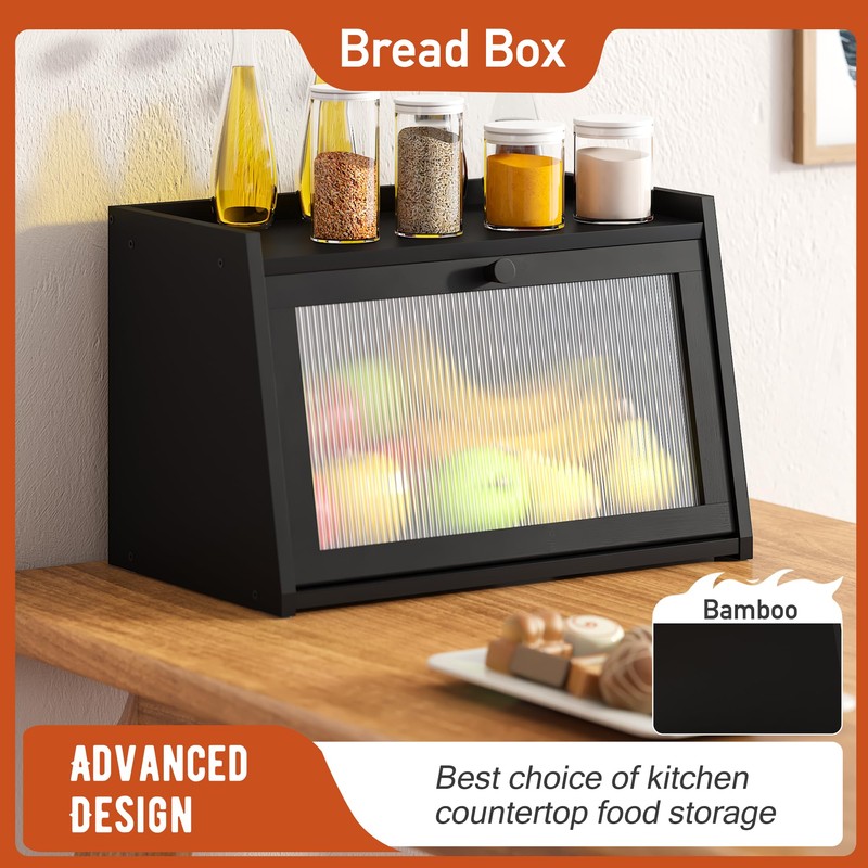 GHWIE Large Bread Box, Easy Access & Cleaning - Bamboo