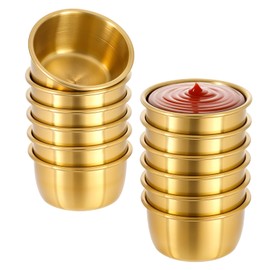 EupHHonycs 12 Pcs Stainless Steel Dipping Sauce Cup Ramekin Sauce Dipping Bowl Mini Saucers Dishes Plates Round Dipping Bowls for Ketchup Dressing Home Party Restaurant Kitchen, Gold, 2 oz