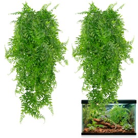 RAINFLOW 2PCS Reptile Plants for Terrarium - Fake Hanging Terrarium Plants, Artificial Boston Fern for Bearded Dragon Snake Geckos Hermit Crab Lizard Chameleon Turtle Reptile Decor(L30 xW5.1)