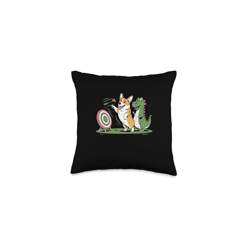 Tyrannosaurus Corgi Dart Game Sports Player Throw Pillow