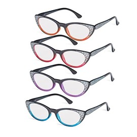 Collections Etc Cat Eye Reader Glasses with Sparkling Foil Accents - Set of 4