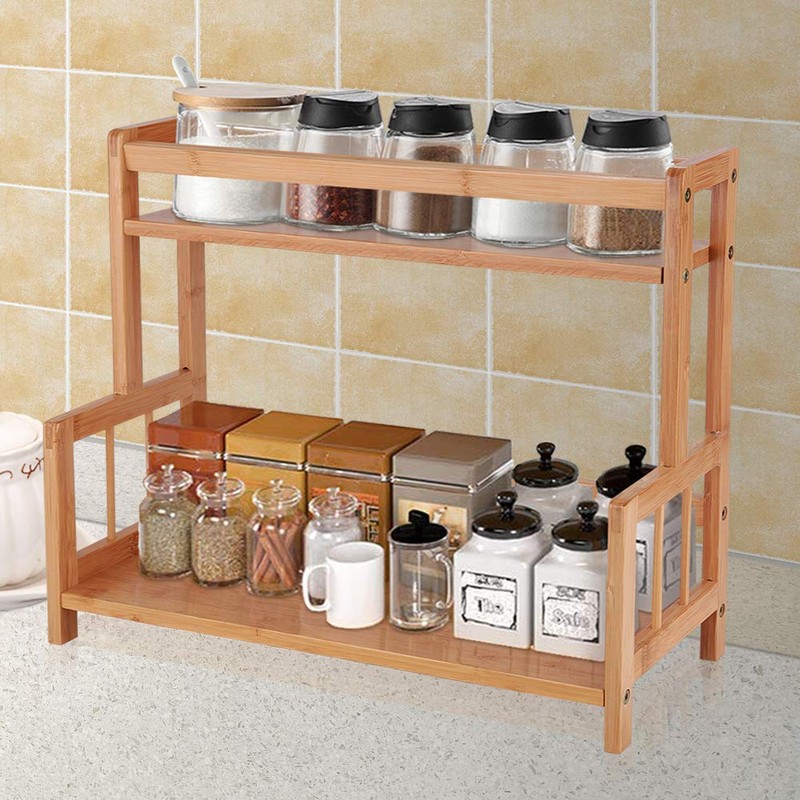 Ufine 2 Tier Bamboo Spice Rack Organizer Kitchen Countertop Storage