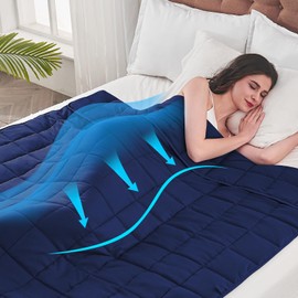 yescool Weighted Blanket for Adults (20 lbs, 80” x 87”, Blue) Cooling Heavy Blanket for Sleeping Perfect for 190-210 lbs, Queen Size Breathable Blanket with Premium Glass Bead, Machine Washable