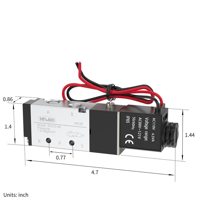 HNJPC 4V210-08 5/2 Way Pneumatic Solenoid Valve, 110V AC Single