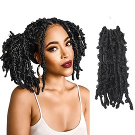 Niseyo Butterfly Locs Crochet Hair 12 Inch 1 Pack Pre-Looped Natural Black Distressed Locs Crochet Braids (1B)