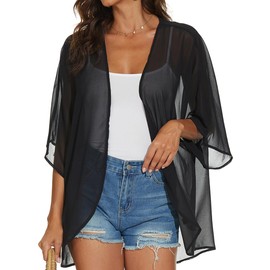 Gosunny Women's Summer Tops Beach Kimono Boho Bikini Cover Up Oversized Floral Print Cardigan, Uniform black